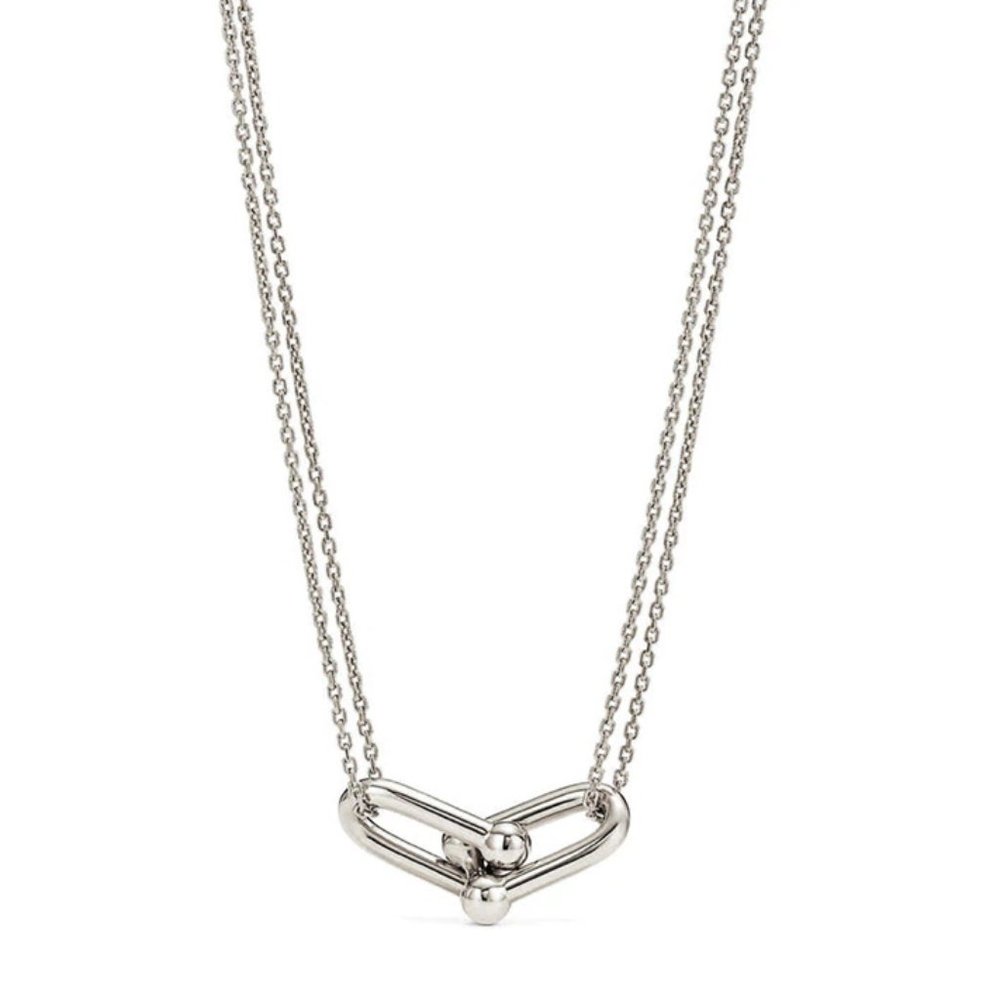 NEW Silver/Gold Simple Double Lock Necklace - Picture 3 of 5